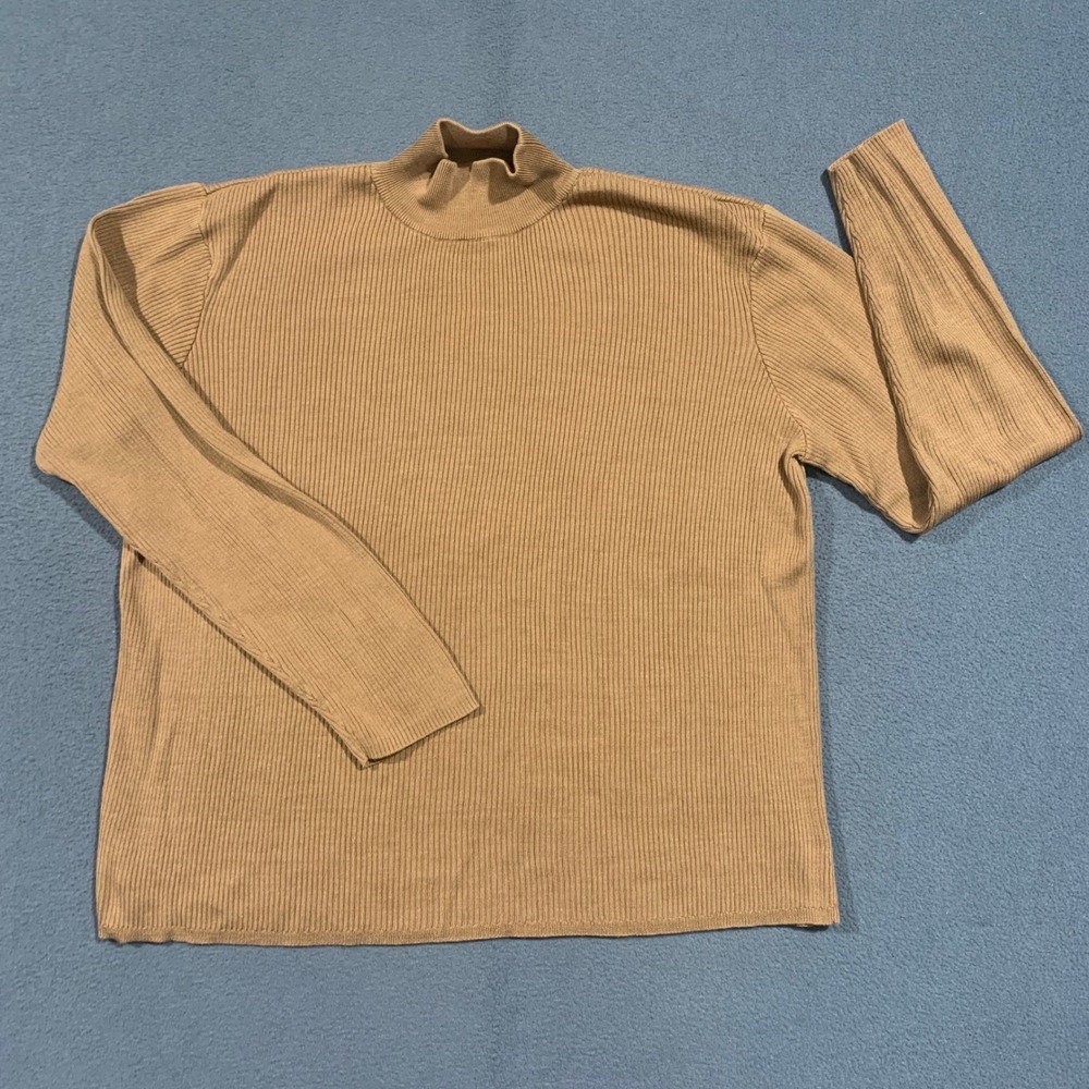 Silk Cotton Mock Neck Sweater Womens 1X Earth Tone Ribbed Knit Boho 90s Y2K